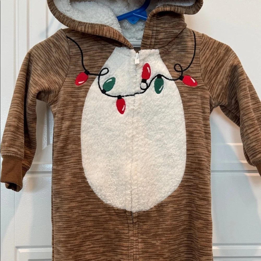 Carter's Brown Reindeer Footie with Festive Lights